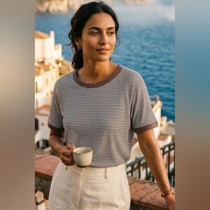 Staccato Dusty Plum and White Striped Short Sleeve Tee